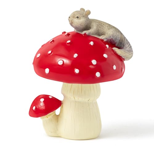 Squirrel Mushroom Resin Statue - Cute Squirrel Mushroom Statue for Desk Living Room Resin Figurine for Home Patio Office Decoration Cute Plant Statues for Tabletop Garden Backyard Decoration - style: Squirrel