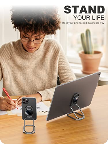 A-LuGei 𝗙𝗼𝗹𝗱𝗮𝗯𝗹𝗲 & 𝗔𝗱𝗷𝘂𝘀𝘁𝗮𝗯𝗹𝗲 Phone Kickstand Ring Holder, Magnetic Cell Phone Grips, Phone Stand for Desk, Adhesive Phone Holder for Hand, 360° Rotation Ring for Back of iPhone Case - color: Hallow Black