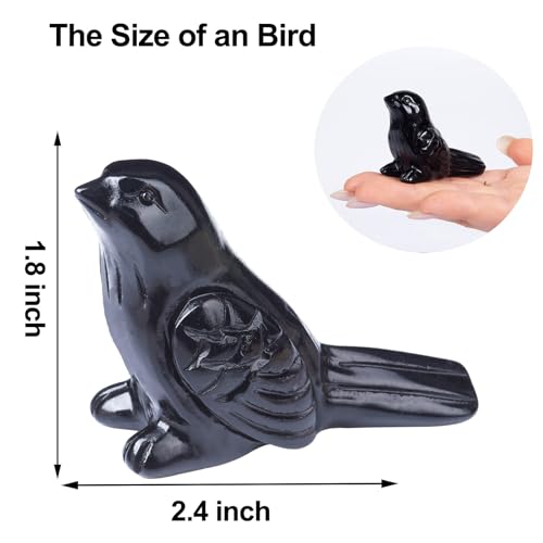 Black Obsidian Crystal Bird Carving Hand Carved Gemstone Bird Figurine 2.4 Inch Polished Animal Sculpture Healing Stone Home Office Desk Decoration Gift Collection - color: Obsidian Bird