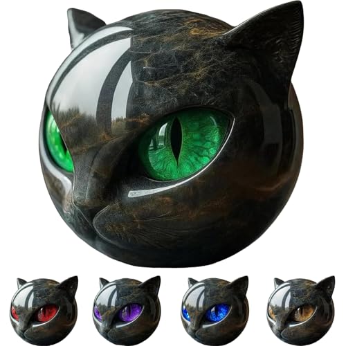 Black Cat Stone Sculpture Figurine Handcrafted Marble-Look Resin Statue with Amber Eyes, Elegant Home & Office Shelf Décor, Halloween Cat Figurine Gift for Animal Lovers (Green) - color: Green