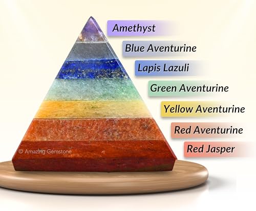 Amazing Gemstone Chakra Pyramid Crystal Healing Stones - 2" Great Pyramid Figurine of Natural Stone Pyramid for Meditation, Reiki, Chakra Balancing and Crystal Pyramids Grid - color: Chakra (Bonded)