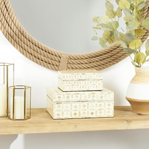 Deco 79 Mother of Pearl Shell Decorative Box Mosaic Storage Decorative Keepsake Boxes with Taupe Accents, Set of 2 Storage Boxes 12", 8"W, Beige - color: Beige, size: 11.9", 8"W