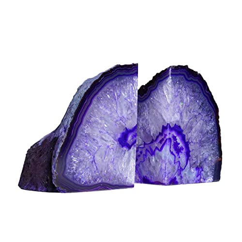 AMOYSTONE Purple Agate Bookends, Natural Crystal Gemstone Book Holders 3-4 LBS for Shelves, Stylish and Functional Bookends Gift for Women - color: Purple, size: 3-4 Pounds