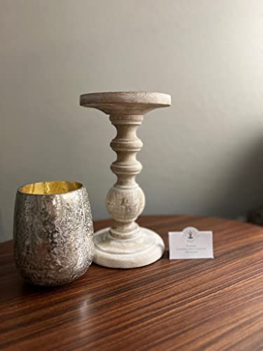 Hosley Set of 2 Antique White Wood Pillar Candle Holder 9 Inch High Ideal Gift for Weddings Special Occasion Spa Aromatherapy Settings Candle Gardens. - color: White, size: 9'' H x 2 Count