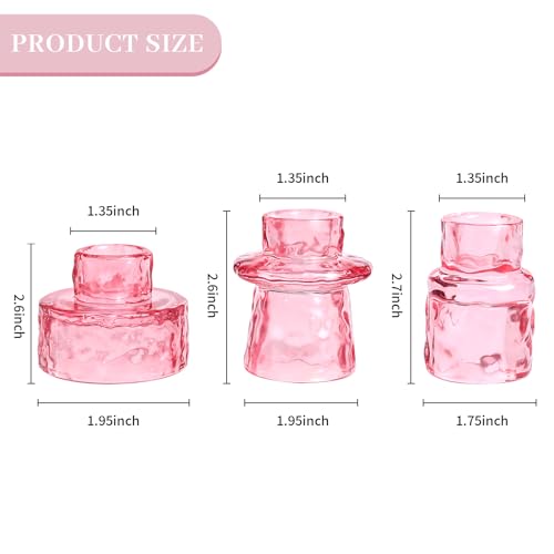 HAVITI 6 PCS Candlestick Holders, Pink Taper Candle Holders, Tealight Candle Holder Glass for Galentines Valentines Wedding Centerpieces Dinner Party Baby Shower Table Decor - color: Pink