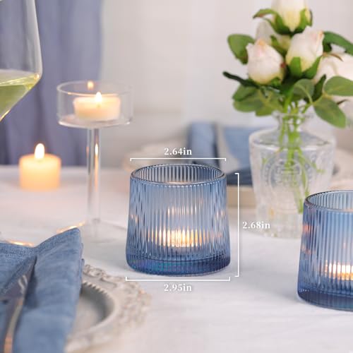 DARJEN Blue Ribbed Tealight Votive Candle Holders- 6Pack Glass Candle Holders for Table Centerpiece, Wedding Decor, Home Decor, Party Dinner - color: Blue, size: 6Pcs