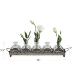 Creative Co-Op Decorative Iron Rectangle Tray with Handles & 5 Glass Vases