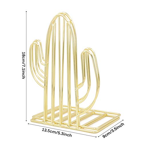 Winterworm Metal Bookends Book Ends Heavy Duty Modern Decorative for Bedroom Library Office School Book Display Desktop Organizer Gift(Cactus Gold) - color: Cactus Gold