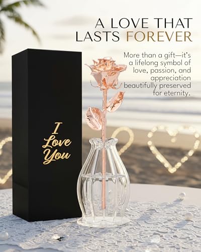 Forever Rose Bloom Box & Phantom Vase Combo, Rose Gold Dipped Rose in a Personalized Gift Box That Says I Love You Embossed in Gold Foil, Unique & Everlasting Gift for Any Occasion - color: "I Love You" Gold Rose Dipped Rose (Phantom Vase & Bloom Box)