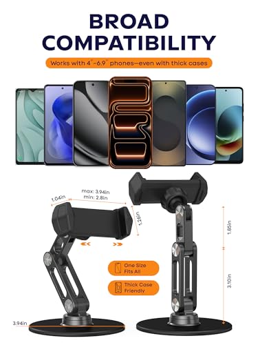 Phone Stand for Desk - Adjustable Height and Angle Foldable Cell Phone Stand Holder, No Dropping Stable Triple-Clamp Holder, Adjustable Tightness, Compatible with iPhone Android Phones, White
