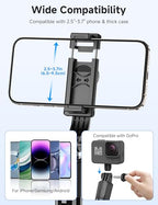 Portable Selfie Stick, 4 in 1 Extendable Phone Tripod Stand with Detachable Wireless Remote & Phone Holder 360° Rotating Mini Travel Tripod Compatible with iPhone 16/15/14/13 Pro/Android/Gopro - style: Black
