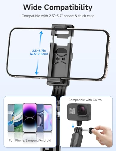 Portable Selfie Stick, 4 in 1 Extendable Phone Tripod Stand with Detachable Wireless Remote & Phone Holder 360° Rotating Mini Travel Tripod Compatible with iPhone 16/15/14/13 Pro/Android/Gopro - style: Black