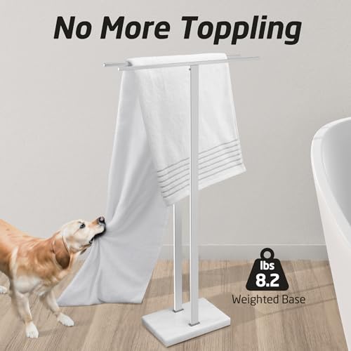 KES Standing Towel Rack with Marble Base, 37" H (Equal Height) Free Standing Towel Racks for Bathroom Floor, Fits Large Bath Towel, 18/8 Stainless Steel Polished Finish, BTH229 - color: Polished Silver, size: 37" H (Equal-height)