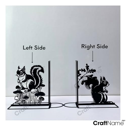 Craftnameisgn Custom Squirrel Metal Bookends for Shelves Decorative, Squirrel Book Ends Metal Art for Home Office, Book Stopper for Heavy Books, Squirrel Book Shelf Holder - color: Design 03