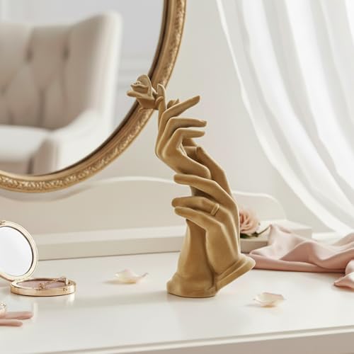 Romantic Couple Statue with Rose, Modern Love Figurine for Home Decor, Symbol of Love & Commitment, Anniversary Wedding Gift for Couples, Bedroom Living Room Shelf Decoration (Brown) - color: Hand Rose-brown