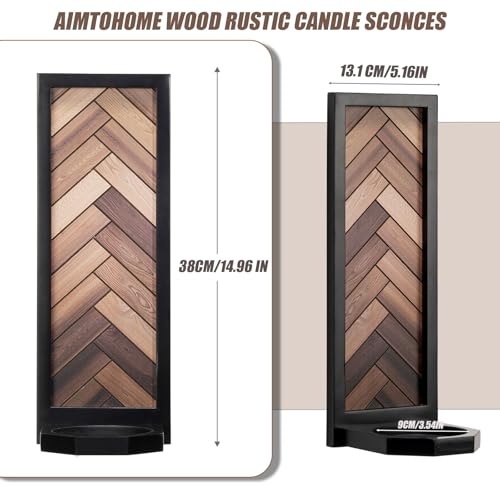 Herringbone Wood Candle Sconces, Set of 2 Wall-Mounted Pillar Candle Holders, Antique Classical Wooden Candleholder for Farmhouse, Living Room, Bedroom, Rustic Home Decor - color: Herringbone