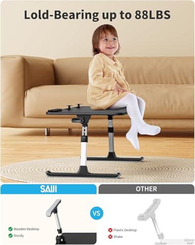 Desk, Table, SAIJI Adjustable Laptop Stand, Breakfast Tray, 5 Heights, 4 Angles, Stable Folding Table for Bed Sofa Desk, Suitable for Laptops up to 17 Inches (60 x 33 cm Black) - color: Black, size: ‎23.6 x 13 In
