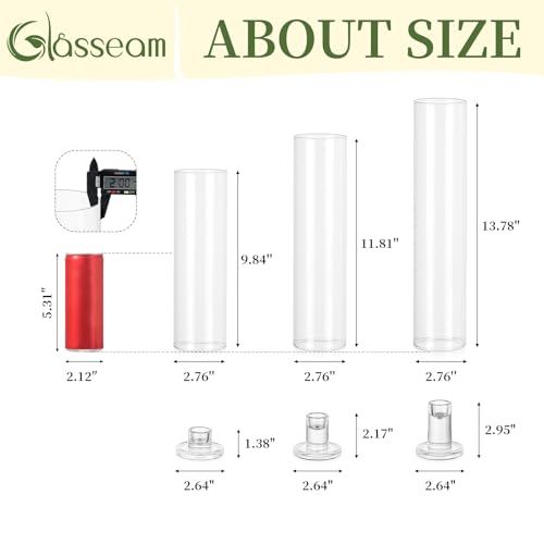 Glasseam Hurricane Taper Candle Holders: Set of 3 Glass Candlestick Holders with Clear Tall Cylinder Candle Sleeves for Centerpiece Table Outdoor Wedding Home Decor 9.84''/11.84''/13.78'' - size: Hurricane+Candlestick