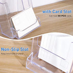 xydstay 4x9 Acrylic Brochure Holder with Business Card Holder, Clear Display Stand, Plastic Table stand Sign Holder, Pamphlet Holder Flyer Holder, Acrylic Display Stand for Office, Home, Store, 2 Pack