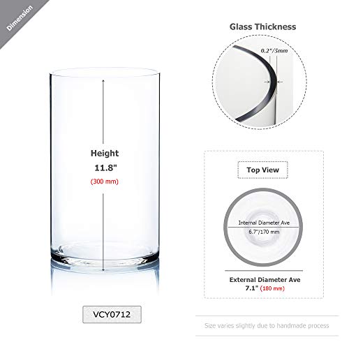 WGV Cylinder Vase, Width 7", Height 12", Clear Wide Large Diameter Flower Glassware, Floral Container, Planter Terrarium for Wedding Party Event, Home Accent Decor, 1 Piece - size: 7"x12"H