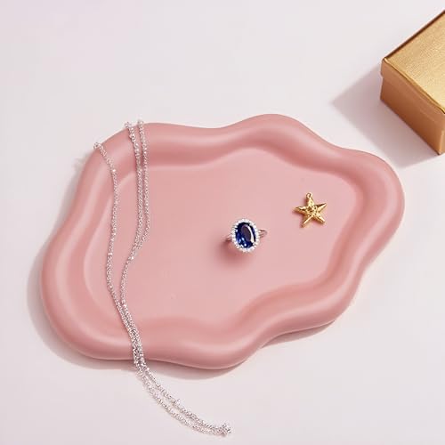 Ceramic Jewelry Dish for Women, Jewelry Tray Trinket Dish Vanity Tray, Cloud Jewelry Plate, Watch Keys Tray Ring Dish Holder for Mother's Day/Christmas/Thanksgiving/BirthdayGift, Spotted Pink - color: Spotted Matte Pink