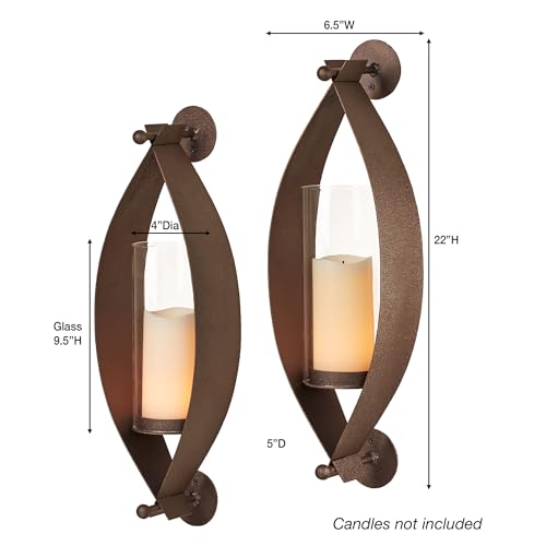 Touch of Class Xander Wall Sconce Pair - Handcrafted Steel - Bronze - Glass Hurricane - Set of 2 - Metal Sconces Holder for Bedroom, Bathroom, Living Room, Kitchen Walls, Hallways - color: Bronze