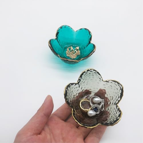 Flower Ring Dish Jewelry Tray, Glass Jewelry Dish Tray, Aesthetic Room Decor Small Trinket Dish, Nightstand Jewlery Ring Holder Dish, Bathroom Jewelry Plate Bowl for Rings Earrings Wife Gift - color: Black