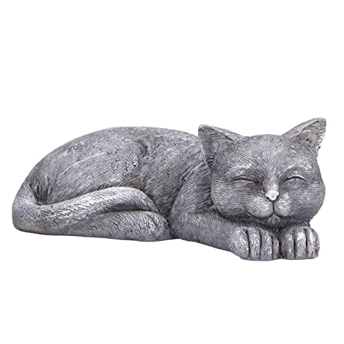Hapivida Cat Garden Statue, 5.5in Mini Pet Garden Memorial Stone Sleeping Cat Statue Decor Outdoor Resin Realistics Sculptures Gift Grey - size: Grey Cat