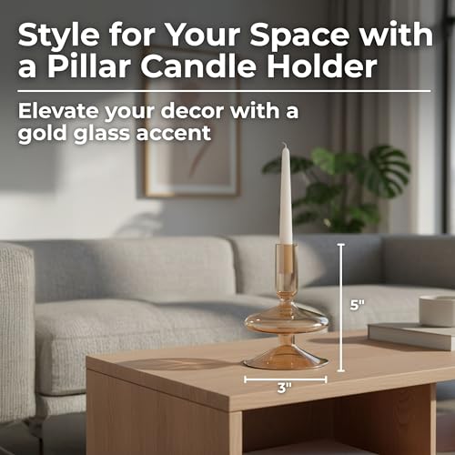 Glass Candle Holder – Taper Candle Holders for Table Decor and Soft Everyday Candlelight – Dining Room, Mantel, or Bedroom Placement – Sculptural Bubble Design Accent, Home Decor – 5", Gold Finish - color: Gold, size: 5.0" H