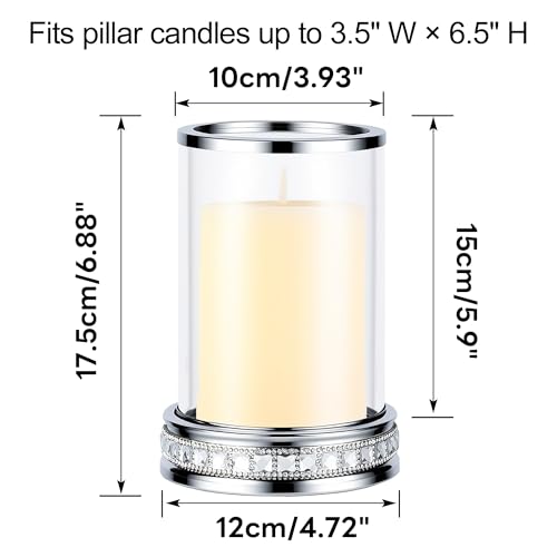 2pcs Hurricane Candle Holder, Pillar Candle Holders with Clear Glass Sleeve, Small Crystal Lantern for Fall Thanksgiving Christmas Holiday Dining Table Centerpiece (Silver) - color: Silver