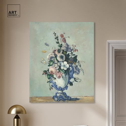 Art Remedy Paul Cezanne-Flowers In A Rococo Vase Vintage Classic Canvas Wall Art, Gallery Wrapped, 36"x45" - color: Gallery Wrapped, size: 45"L x 36"W