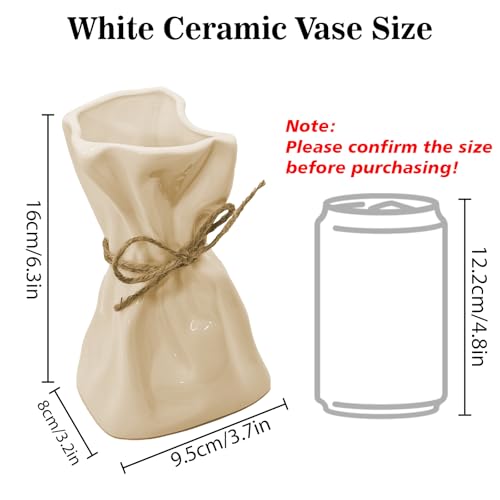 FOWSEEK 6IN Cream Ceramic Vase, Irregular Flower Vase Modern Art Decorative Vase for Flowers, Unique Paper Bag Vase for Home Office Centerpieces Entryway Bookshelf Living Room Table Decor - color: Cream Ceramic, size: Small