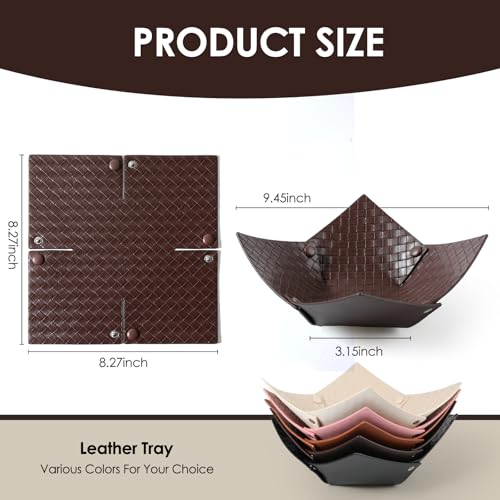 KINIVA 2 Pack PU Leather Jewelry Valet Tray for Men Women,Small Key Bowl for Entryway Table,Portable Travel Catchall Dice Tray (Bowl-Coffee-2pcs) - style: Bowl-Coffee-2pcs