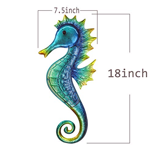 JOYBee 18inch Metal Large Seahorse Wall Art Decor,Christmas Decorations,Bathroom Ocean Glass Art Outdoor Hanging Beach Theme Decorations for Outdoor Indoor Kitchen Garden Patio,Porch or Fence - color: seahorse