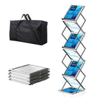 6 Pockets Foldable Literature Rack - Aluminum Magazine Rack, Brochure Catalog Display Stand with Carrying Bag for Exhibition, Trade Show, Office, Retail Store, Home - Silver