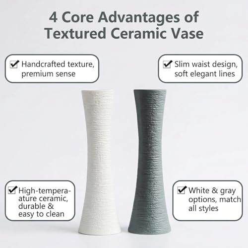 Small Ceramic Bud Vase Tall Conic Flower Single Stem Vase Modern Ceramic Flower Vases Home Decorative Floral Centerpiece for Arranging Bouquets Wedding and Office (Wide Mouth -White) - color: White