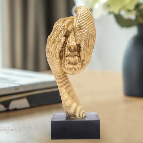 HodaoModern Golden Abstract Human Face Sculpture Creative Artistic Ornament with a Palm Covering The Face High-end Decorative Item for The Entrance Hall Office Housewarming Gift Modern (Gold) - color: Artistic Human Face a
