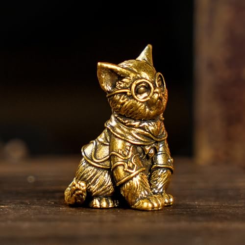 CHOVY Retro Handcrafted Scholarly Cat Ornament - 100% Solid Brass Desk Decor Intellectual Kitten Sculpture with Doctoral Glasses Vintage Style Collectible Art Piece Unique Gift for Cat Lovers - style: Doctor Cat