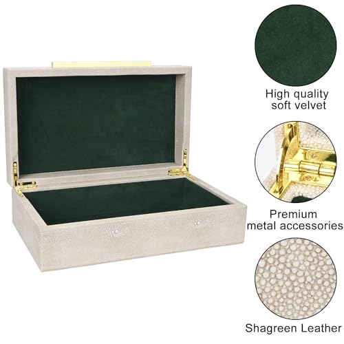 XIGEXIGE Ivory Shagreen box Faux Leather Decorative Boxes,Keepsake And Memory Storage Decorative Boxes with Lids for Modern Home Decor Jewelry Box Organizer - color: Ivory-MWZI
