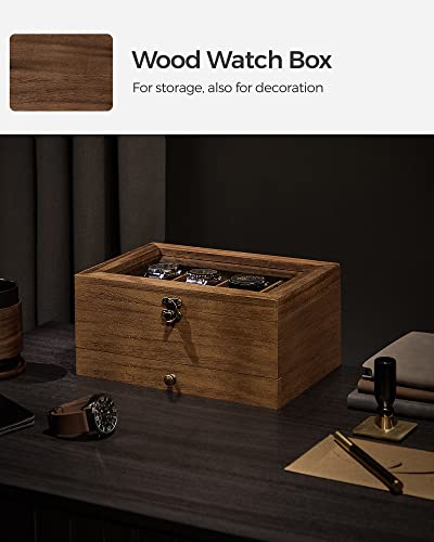 SONGMICS 8-Slot Watch Box, 2-Tier Watch Display Case with Large Glass Lid, Removable Watch Pillows, Velvet Lining, Jewelry Box, Gift Idea, Rustic Walnut UJOW008K01 - color: Rustic Walnut, size: 2 Layer 8 Slot