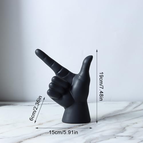 Rayberro Ceramic Hand Gesture Sculpture Creative Hand Statue Home Decor Hand Gesture Figurine Decors for Living Room Bedroom Office Bookshelf Coffee Tabletop Ornaments Decorations Gift (Black) - color: Black