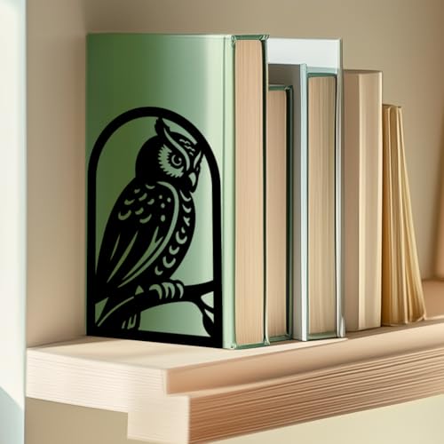 1 Pair Metal Bookends for Shelves, Owl Bookshelf Decor Heavy Duty Book Ends Book Stoppers for Office, Desk, Shelf, Room 3.5"x4.7"x7.1" Book Holders for Shelves Tall Bookends - style: Owl