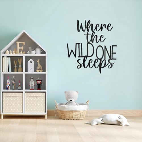 Metal Where The Wild One Sleeps Wall Sign - 11.8"x11" Black Metal Wall Art for Kids Room Decor, Nursery Wall Decor, Baby Boy Girl Bedroom Decor, Playroom Wall Decor, Easy to Hang & Water Resistant - color: Play