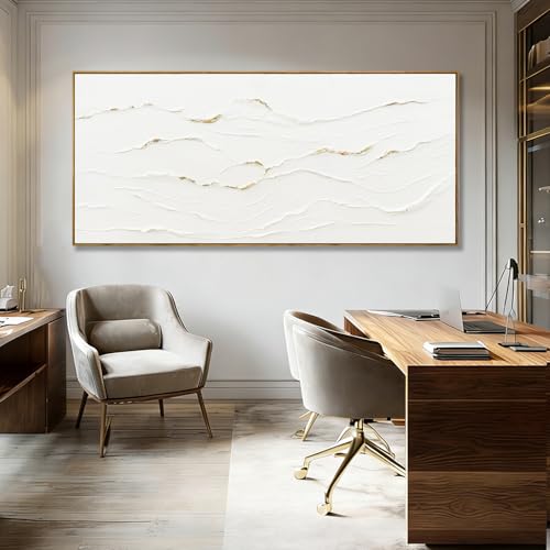 WINKAILIN White and Gold Canvas Wall Art Textured With Framed Posters Pictures Abstract Minimalist Wall Art Extra Large Contemporary Artwork for Office Living Room Entryway Home Decor 32x70 Inch - color: White and Gold, size: 70"L x 32"W