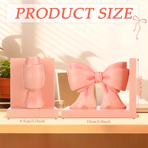 2 Pcs Pink Bow Bookends Coquette Home Decor Cute Sculpture Book Ends Resin Pink Bookends Shelves Bow Nursery Decoration for Bedroom Home Office Nursery Decor Birthday Gift - style: Bow
