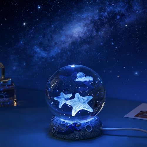 3D Crystal Ball Figurine, 2.4inch Oceans Glass Ball Gifts for Women, Sculpture Display Paperweight Keepsakes for Marine Organism Lover Desk Home Decor (Starfish) - color: Starfish