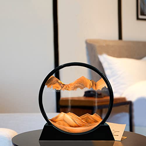 Muyan Moving Sand Art Picture Sandscapes in Motion Round Glass 3D Deep Sea Sand Art for Adult Large Desktop Art (7 Inch, Orange) - color: Orange, size: 7 Inch