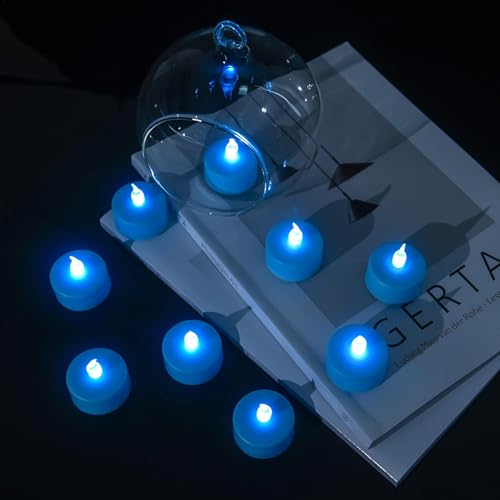 Hanzim LED Tea Lights Candles- 12PACK Blue Flameless Candles Realistic and Bright Flickering Long Lasting 200Hours for Holiday Celebration,Party, Home Decoration,Battery Operated - color: Blue, size: 12pack