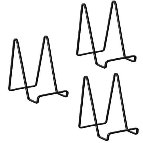 3 Pack 4 inch Metal Plate Stands for Display, Plate Holder Pictures Frame Easel Display Stand, Tabletop Picture Stand, Iron Easels for Display Photo Frames, Plates, Vinyl Record，Book, Plaque, Sign