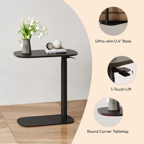 SANODESK Adjustable Overbed Bedside Table Pneumatic Adjustable Height Laptop Computer Standing Desk Cart with Tray, Hospital and Home Use(23.6" W x 13.8" D,Black) - color: Black, size: Xsmall
